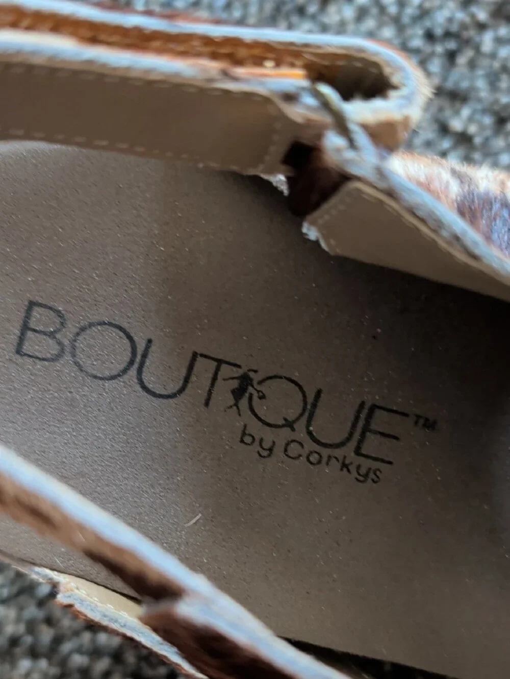 Boutique Brown Farm Cow Print Wedge Sandals with Slingback